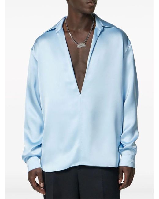 Versace Blue Silk-Blend Shirt for men