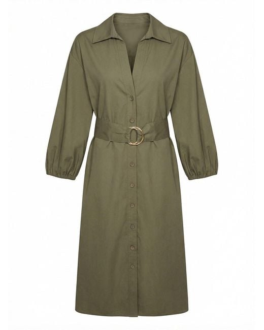 Twinset Green Midi Chemisier Dress With Belt