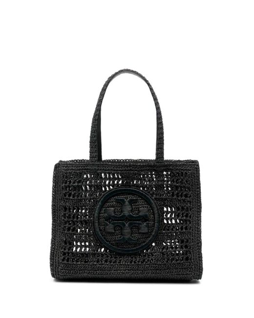Tory Burch Black `Ella` Hand-Crocheted Small Tote Bag