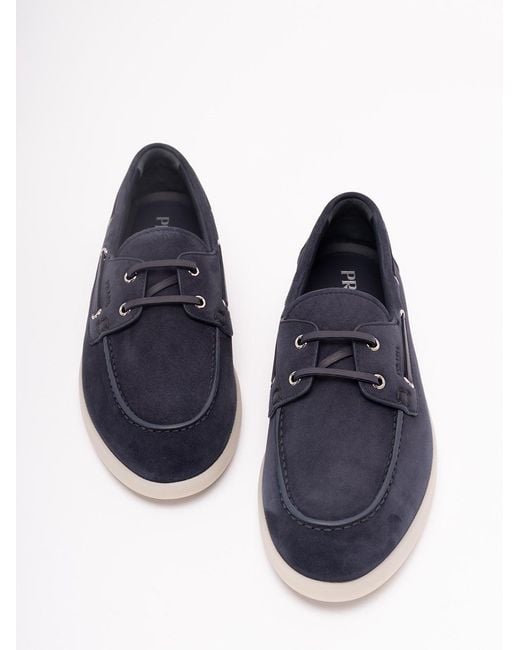 Prada Blue Suede Boat Shoes for men