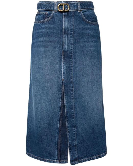 Twin Set Denim Skirt With Belt in Blue | Lyst