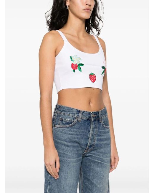 Fiorucci White Embroidered Cropped Tank Top