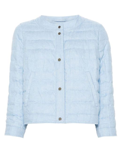 Herno Blue Linen Quilted Puffer Jacket