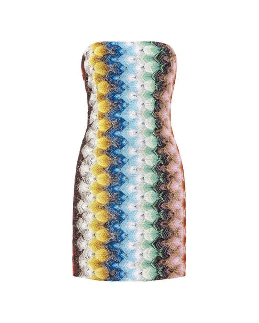 Missoni Blue Zigzag Strapless Mini Dress