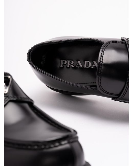 Prada Black Chocolate Brushed Leather Loafers for men