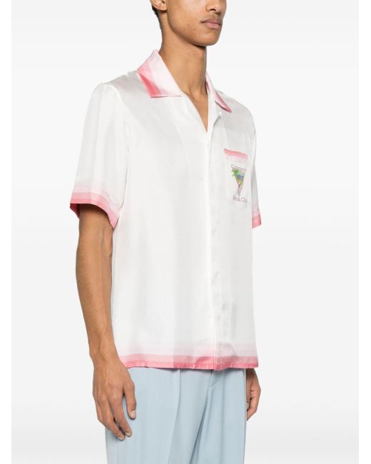 Casablancabrand White Cuban Collar Short Sleeve Shirt
