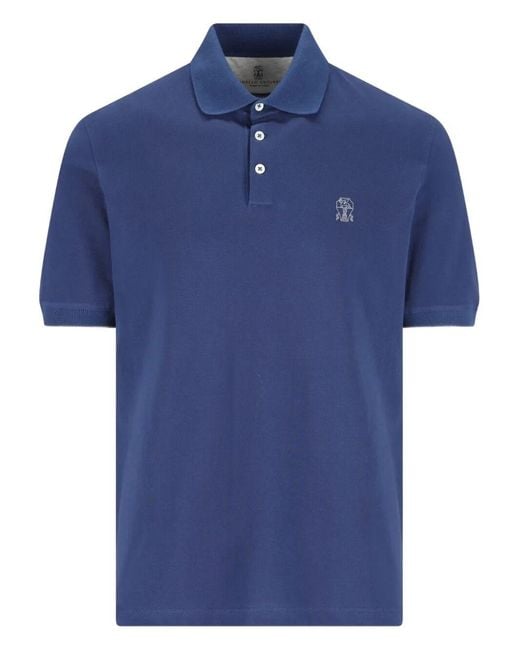 Brunello Cucinelli Blue Logo Cotton Polo Shirt for men