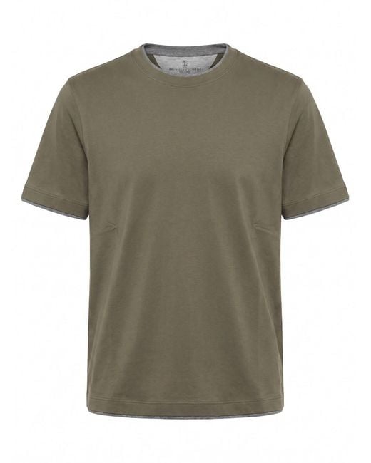 Brunello Cucinelli Green T-Shirt With Faux-Layering for men