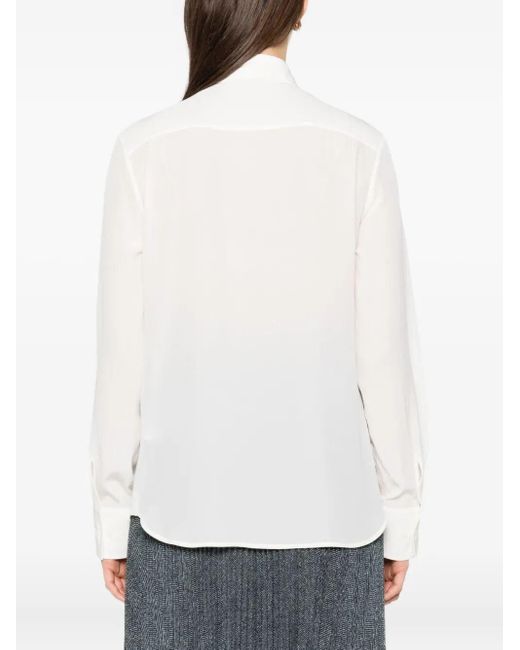 Ermanno Scervino White Floral Appliqué Silk Shirt