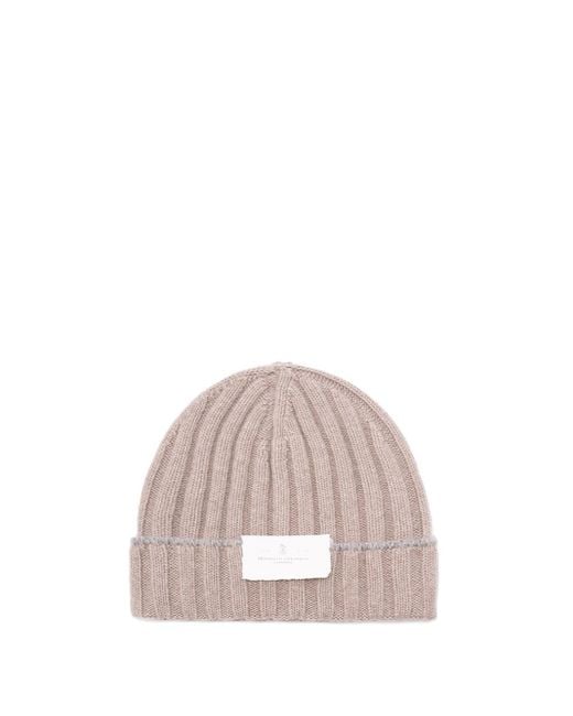 Brunello Cucinelli Pink Cashmere Rib Knit Beanie for men