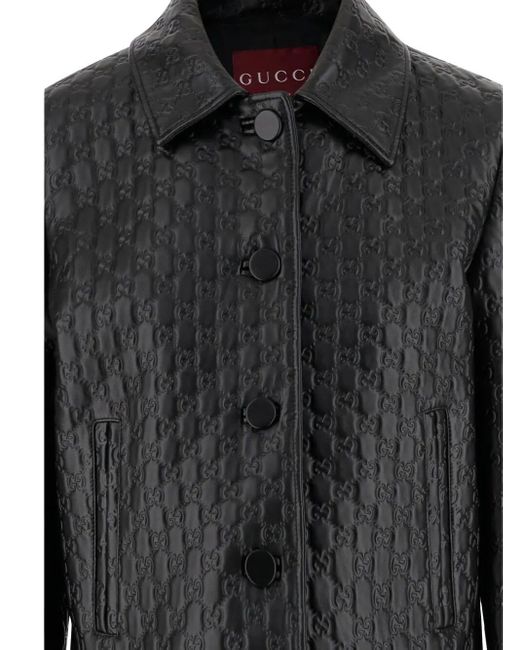 Gucci Black 'All Over Gg' Embossed Leather Jacket