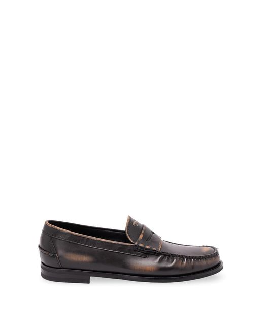 Prada White Antiqued Leather Loafers for men