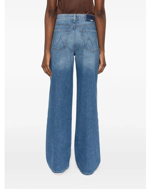 Mother Blue Straight-Leg Denim Jeans