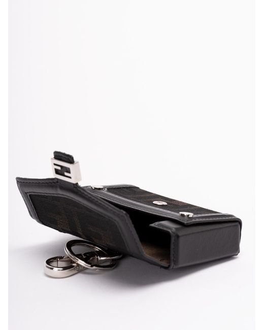 Fendi Black Jacquard `Ff Nano Baguette` Keychain for men