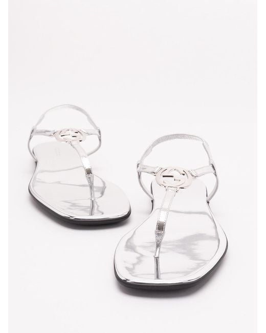 Gucci White 'Gg Ease' Sandals