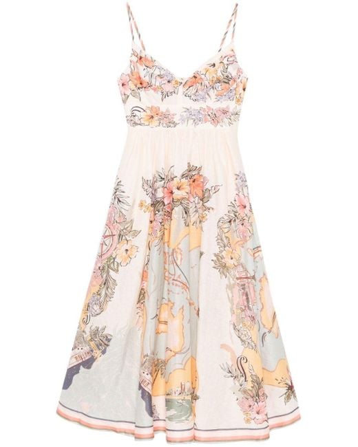 Zimmermann Tallow Linen Midi Dress in White