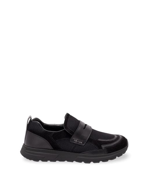Prada Black Mesh And Leather Sneakers for men