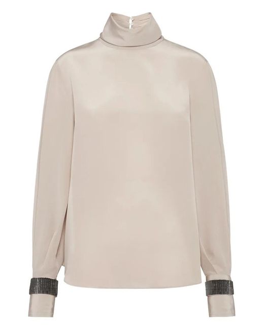 Brunello Cucinelli White Turtle Neck Blouse
