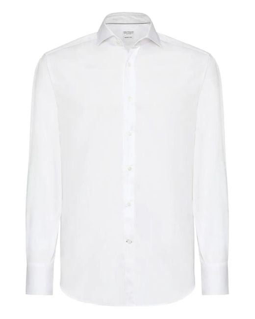 Brunello Cucinelli White Cotton Twill Slim-Fit Shirt for men