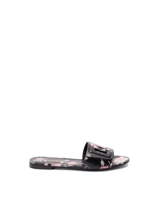 Dolce & Gabbana White Sliders With Florar Print