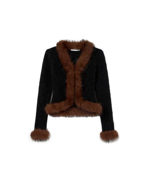 Self-Portrait Black Faux Fur Knit Cardigan