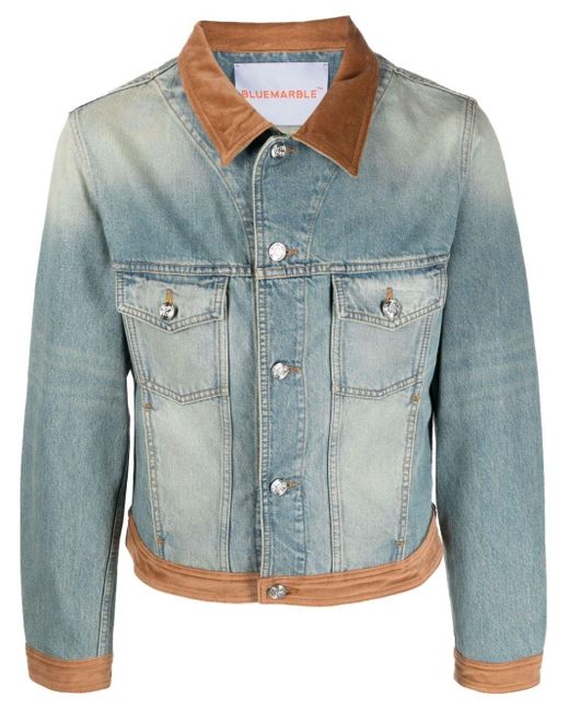 Bluemarble Velvet Details Denim Jacket in Blue for Men Lyst