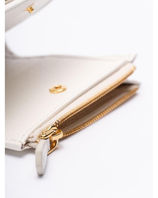 Prada Small Saffiano Leather Wallet in White | Lyst