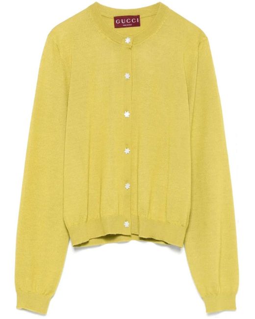Long Sleeve Crew-Neck Cardigan di Gucci in Yellow
