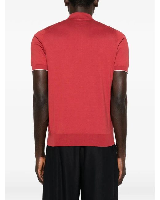 Brunello Cucinelli Red Lightweight Knit Polo for men