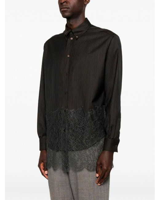 Fendi Black Wool Shirt With Stripes And Lace for men