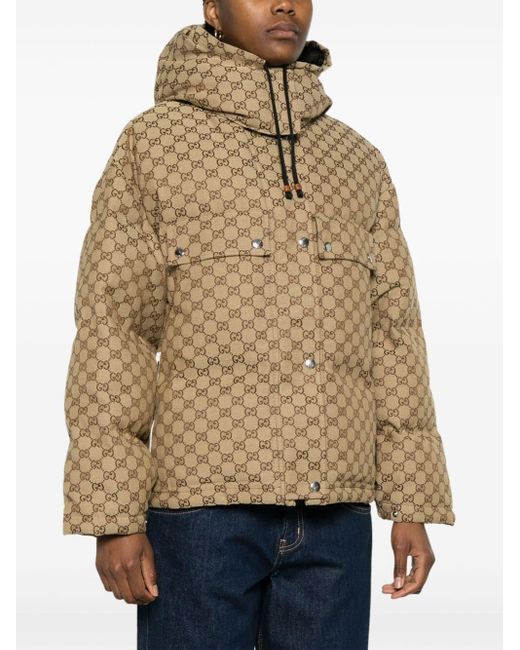 Gucci GG Supreme Canvas Puffer Jacket in Brown | Lyst