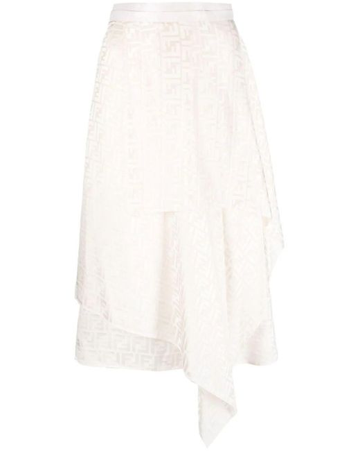 Fendi White `Ff` Midi Skirt