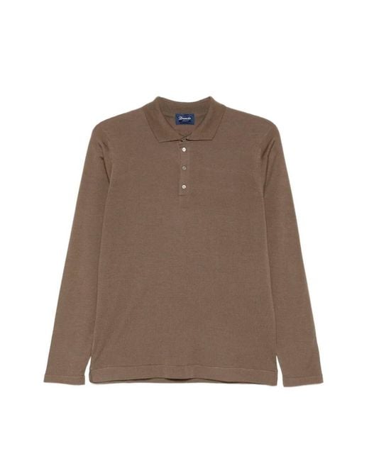 Drumohr Brown Long Sleeve Polo for men