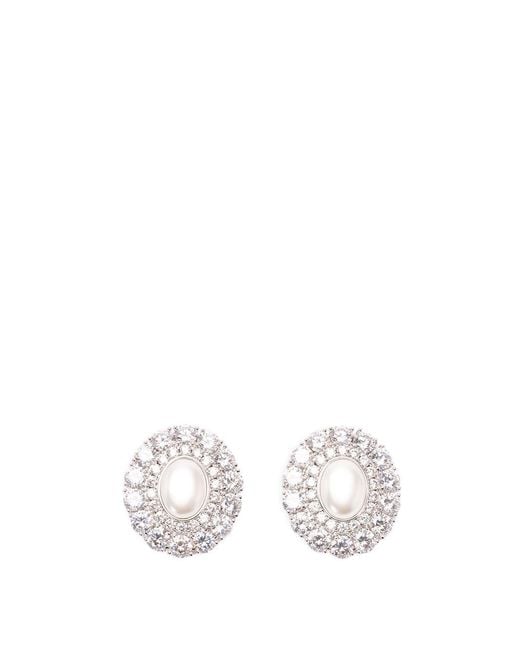 Self-Portrait White Oval Crystal Earrings