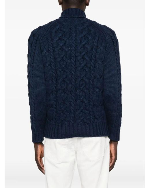 Brunello Cucinelli Blue Cashmere Turtle-Neck Sweater for men