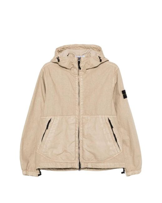 Stone Island Natural Lined Hooded Jacket With Fixed Drawcord for men