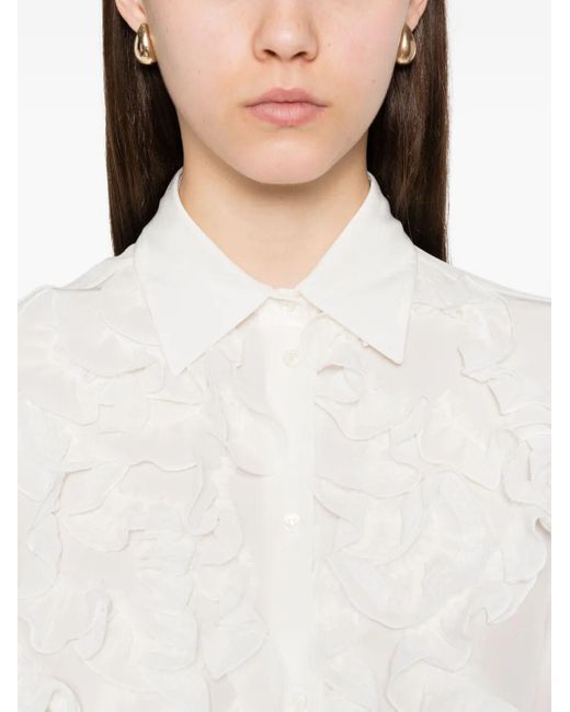 Ermanno Scervino White Floral Appliqué Silk Shirt