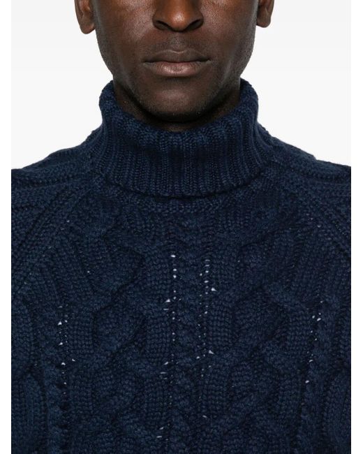Brunello Cucinelli Blue Cashmere Turtle-Neck Sweater for men