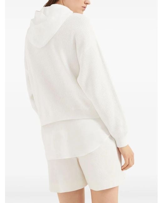 Brunello Cucinelli White Faux Layered Sweatshirt With Monili