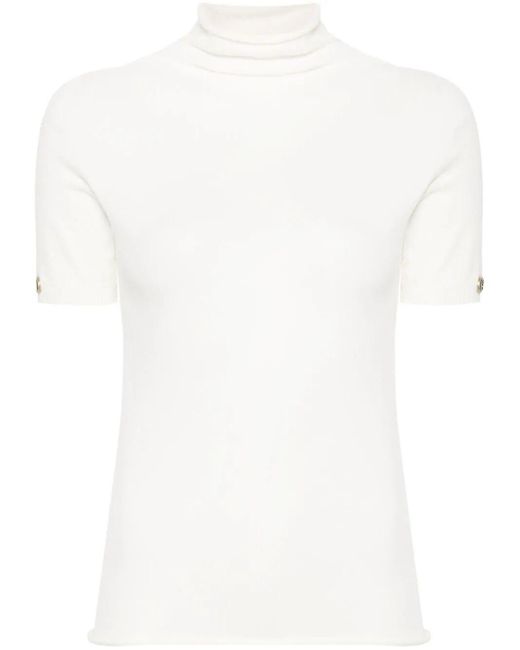 Twin Set White `Oval T` Mock-Neck Sweater