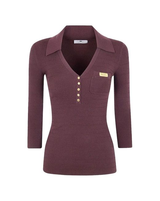 Elisabetta Franchi Purple V-Necked Sweater