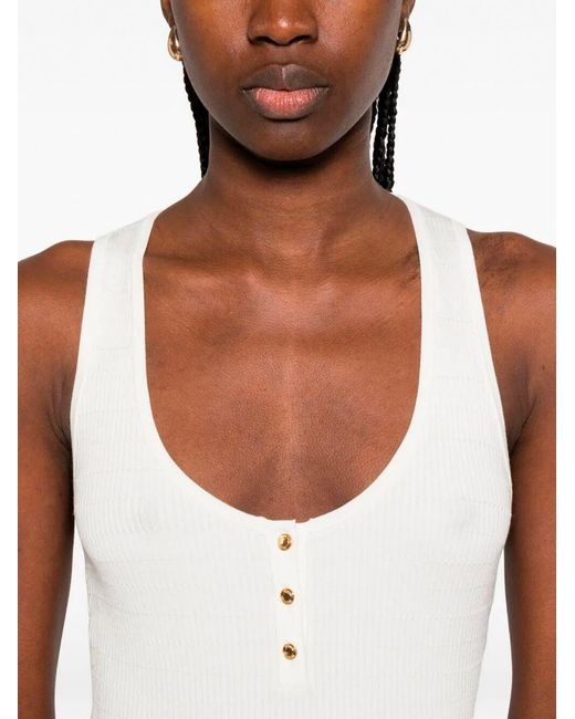 Elisabetta Franchi White Haut Côtelé À Boutons Pression