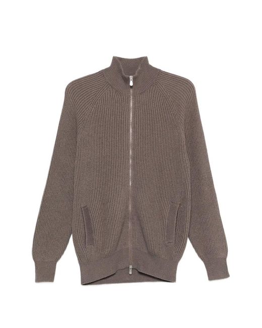 Brunello Cucinelli Brown Zip-Front Cardigan for men