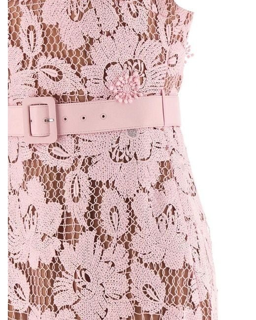 Self-Portrait Pink Crochet Lace Midi Dress