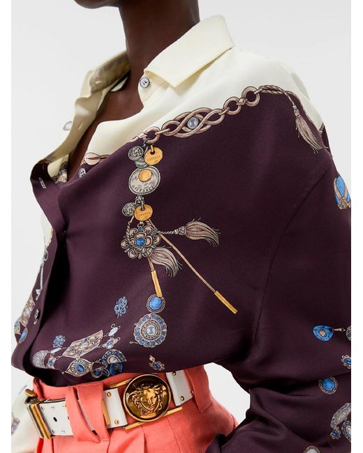 Versace White Silk Twill Print Shirt