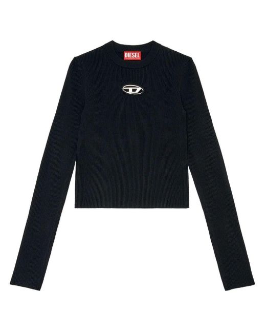 DIESEL Blue 'M-Valari' Rib-Knit Viscose-Blend Top With 'Oval D'