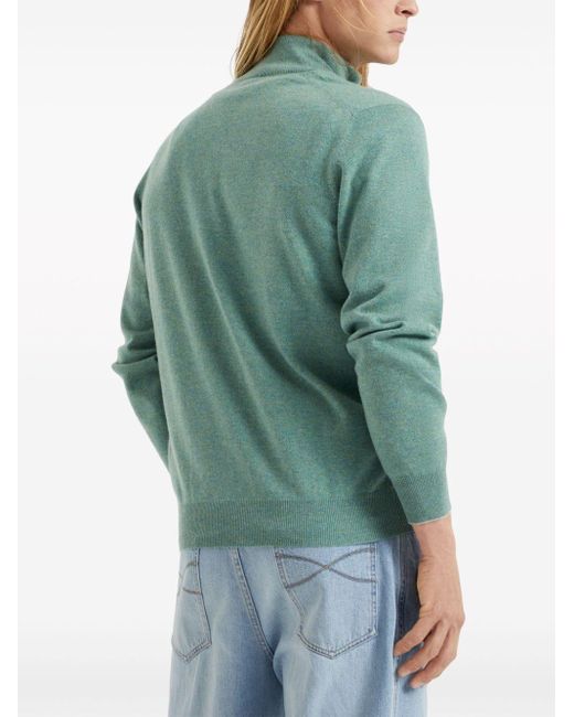 Brunello Cucinelli Green Half-Zip Cashmere Jumper for men