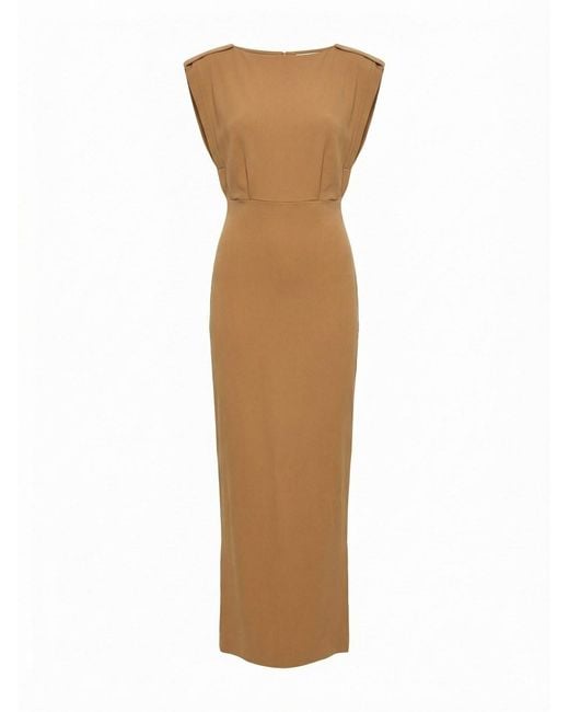 Elisabetta Franchi Natural Crew-Neck Maxi Dress