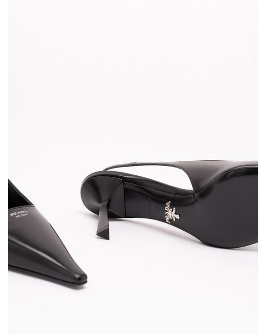 Prada White Brushed Leather Slingback Pumps
