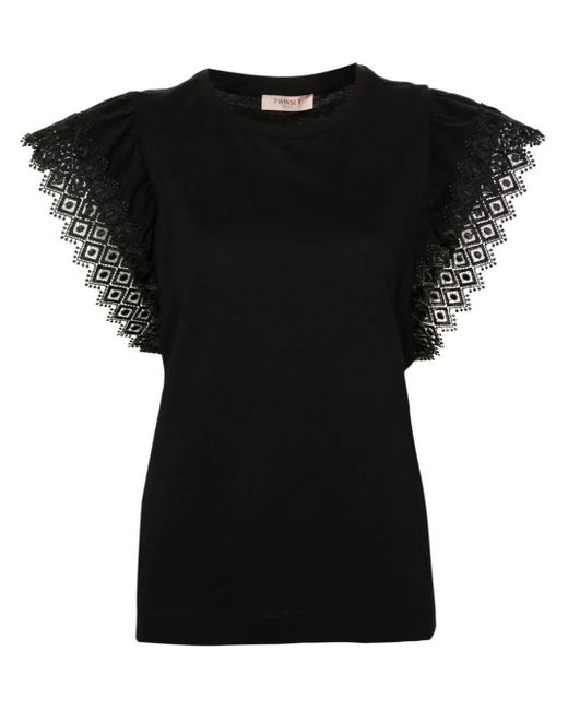 Twin Set Black Embroidered Sleeves T-Shirt